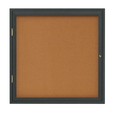 United Visual Products Single Door Slim Enclosed Radius EZ Tack Board, 24"x36", Gold/Grey UVRDS23EZ-GREY-GOLD